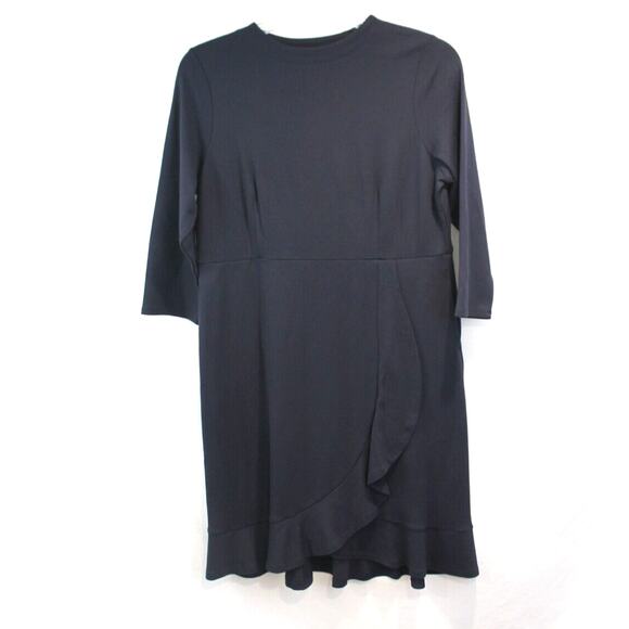 J Jill Ponte Jersey Dress size M Petite Navy Blue Ruffle Trim Pockets - Picture 1 of 9
